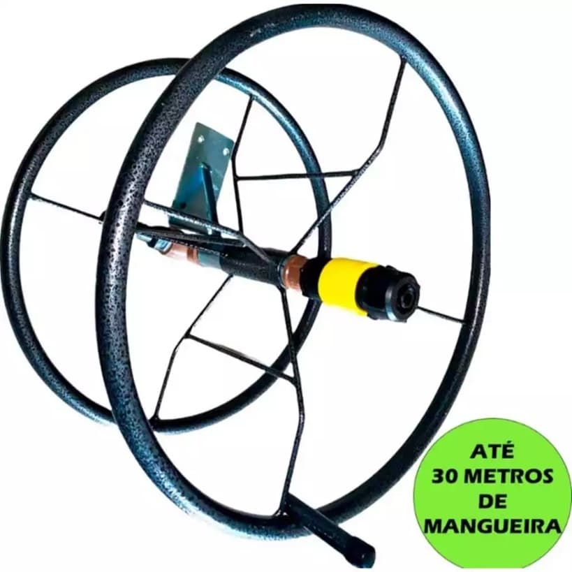 Suporte Mangueira Jardim Externo Organizador Giratório Enrolador Mangueira 30m + Buchas Parafusos
