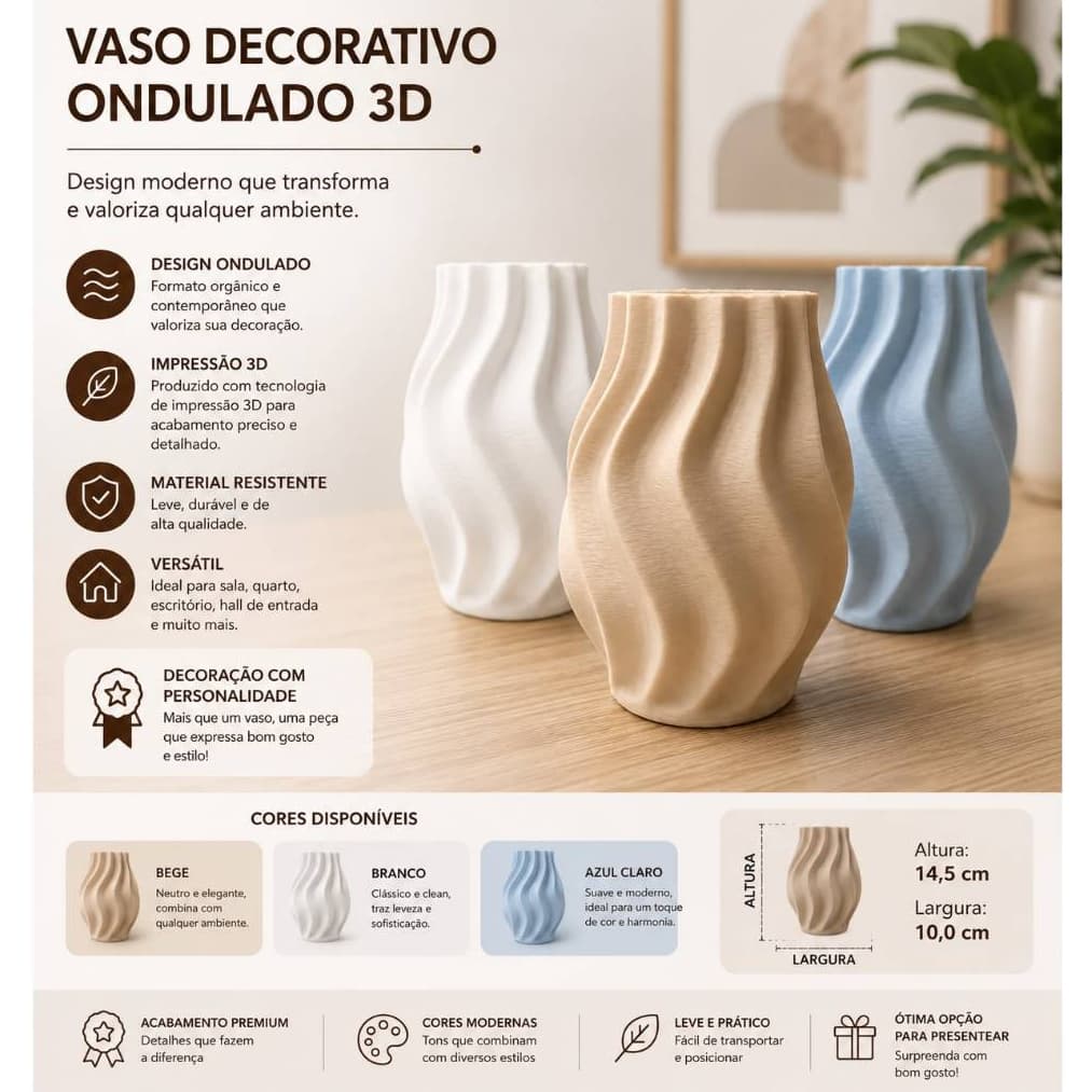 Vaso decorativo, vaso 3d, decoração minimalista, vaso ondas, cachepo bohoIdeias de foto pra vitrine:
