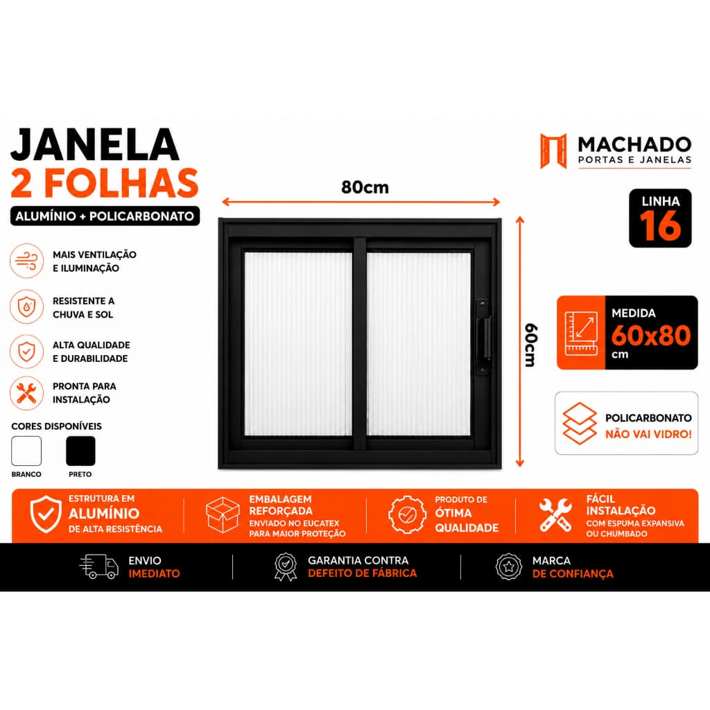 Janela Vitro 2 folhas Alumínio 60x80cm