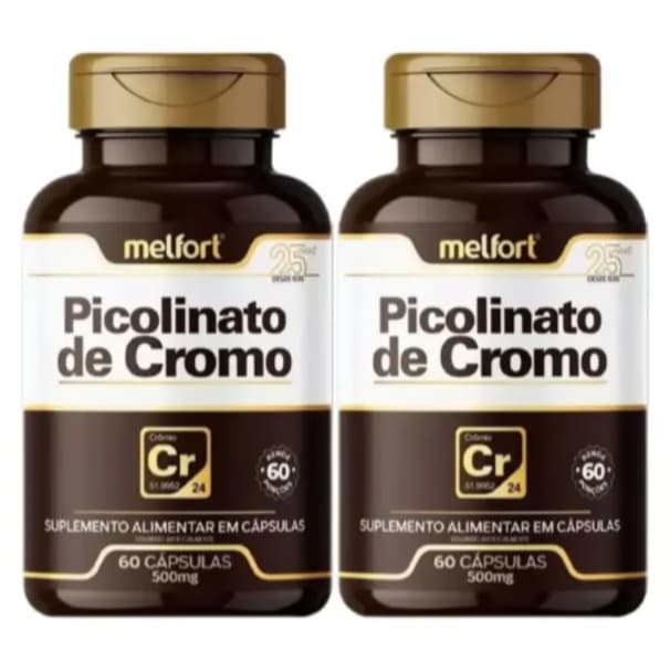 Kit 2 Picolinato De Cromo Melfort 500 Mg 120 Cápsulas