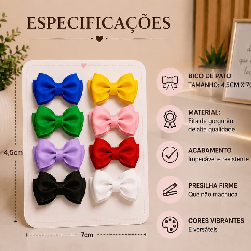 Lacinho de Cabelo Kit Gorgurão Bico de Pato Cores Vivas Acabamento Premium Moda Virginia Infantil