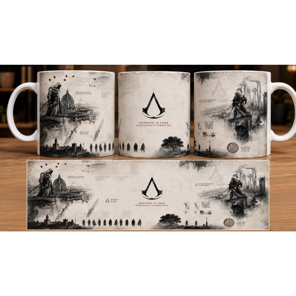 Caneca Assassin’s Creed 325ml – Arte Premium Símbolo dos Assassinos Geek