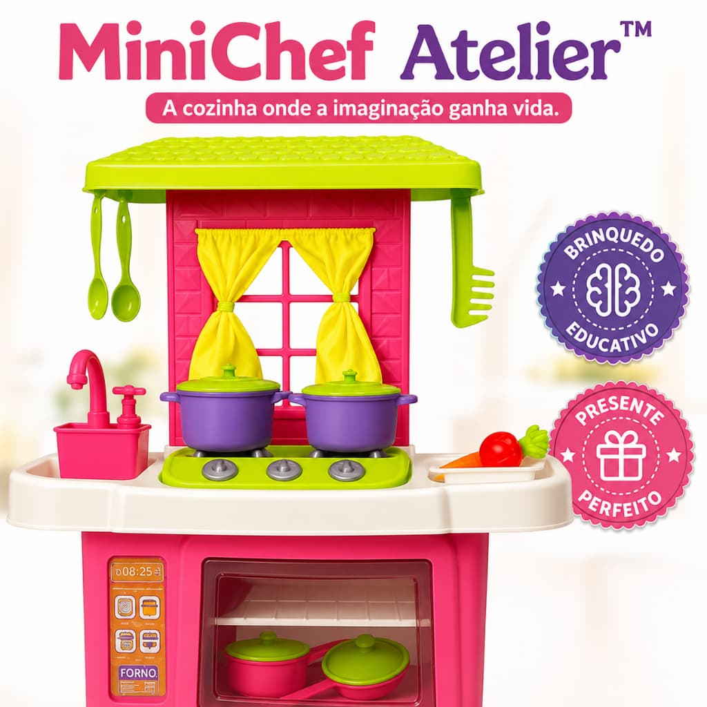 Kit Cozinha Infantil Completa Fogão Pia Forno com Acessórios MiniChef Atelier™ Brinquedo Educativo