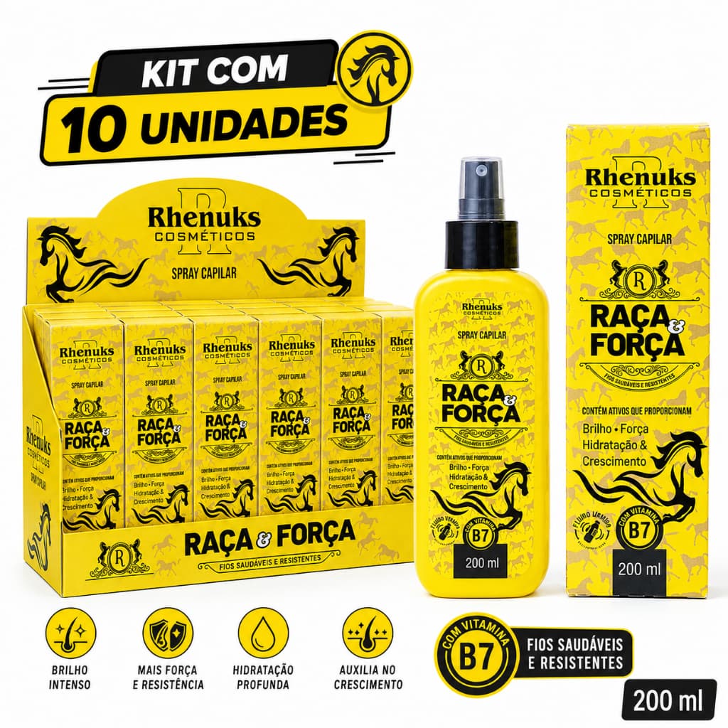 Kit 10 Spray Capilar Raça E Força Rhenuks 200ml Vitamina B7 Crescimento Atacado