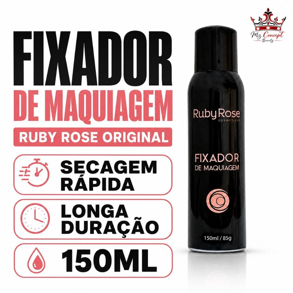 Fixador Maquiagem Ruby Rose 150ml HB312 Spray Secagem Rápida Longa Duração Original Make Leve