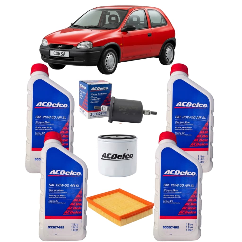 Kit Oleo Motor ACDelco 20W50 SL + Filtros Oleo Ar Combustivel Corsa Celta GM