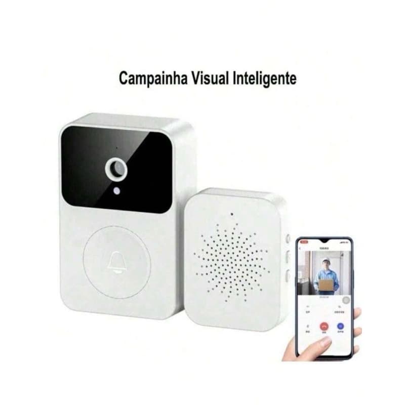 Campainha Com Câmera Vídeo Porteiro Sem Fio Wi-Fi HD Inteligente Vê Pelo Celular Recarregável