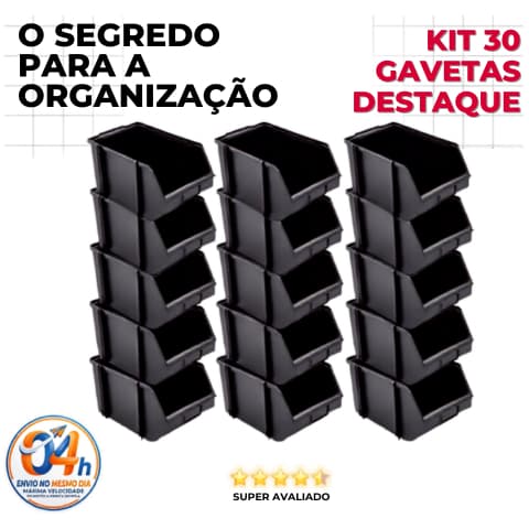 Gaveteiros Organizadores Bin N3 Preto - Resistência Industrial para Ferramentas Kit 30 e 10