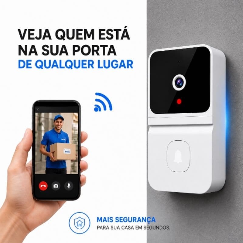 Campainha de Vídeo Wi-Fi Inteligente Câmera Áudio Bidirecional Visão Noturna App.