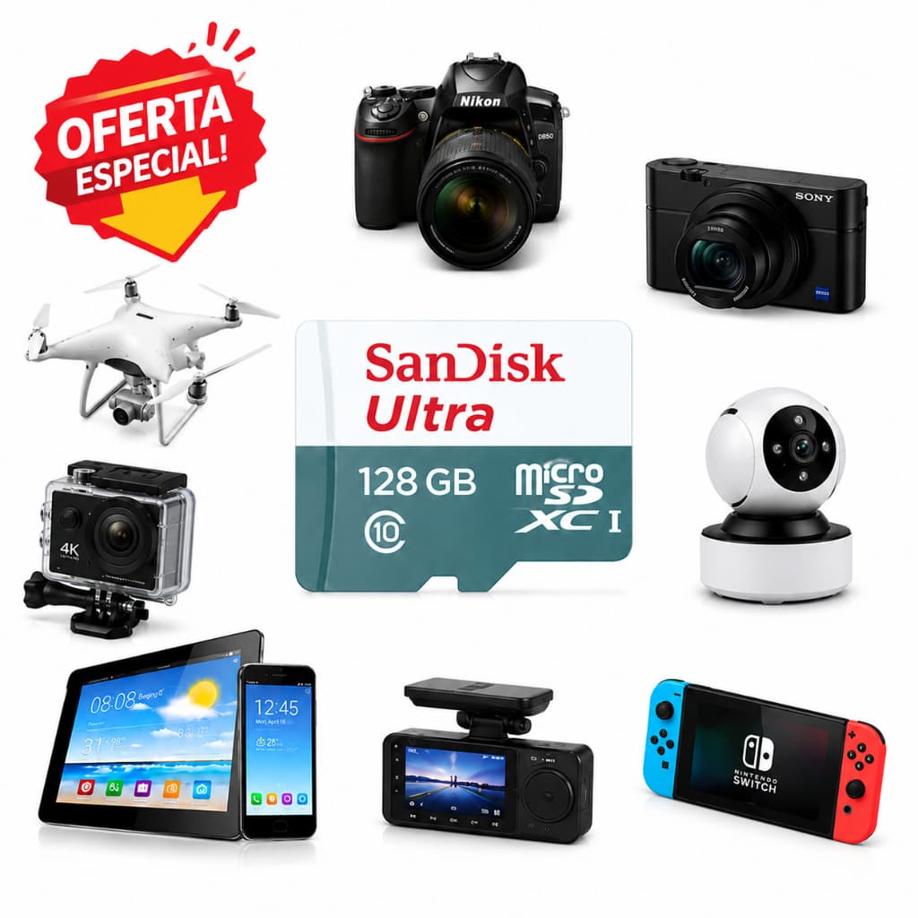 Cartão de Memória MicroSD SanDisk Classe 10 A1 128GB 256GB 512GB 1TB com Adaptador SD para Celular Câmera Drone CFTV