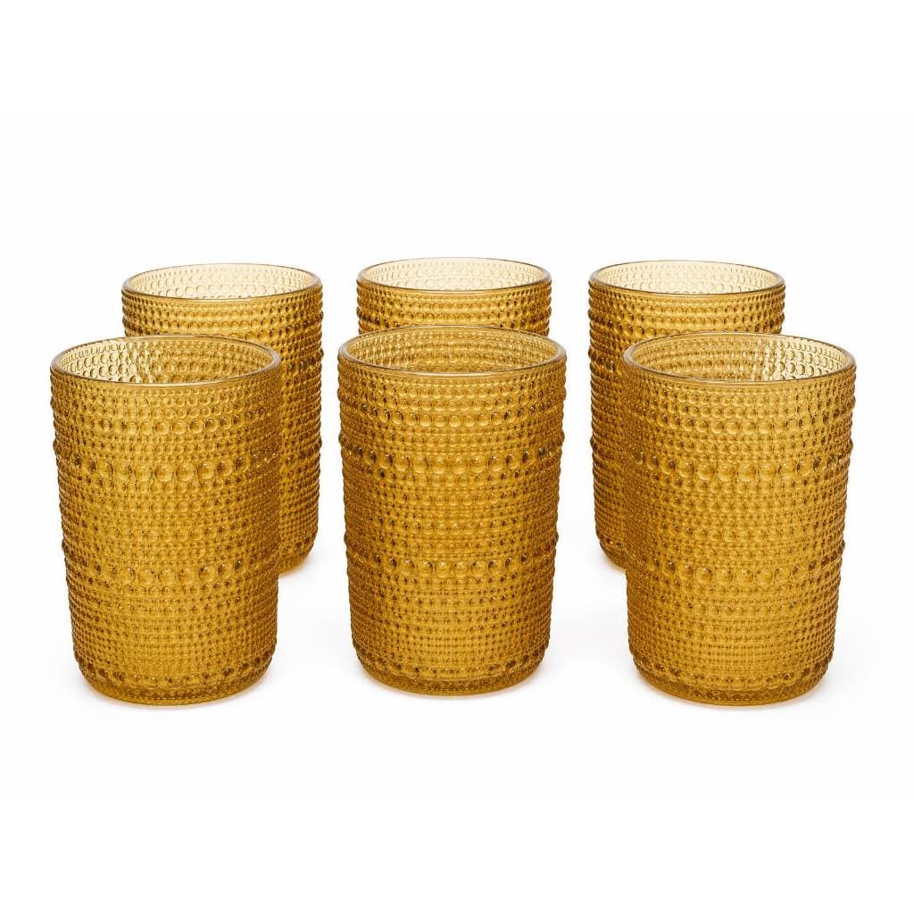 Jogo com 6 Copos Palla Bolinha 450ml Âmbar Premium Dourado Vidro Elegante