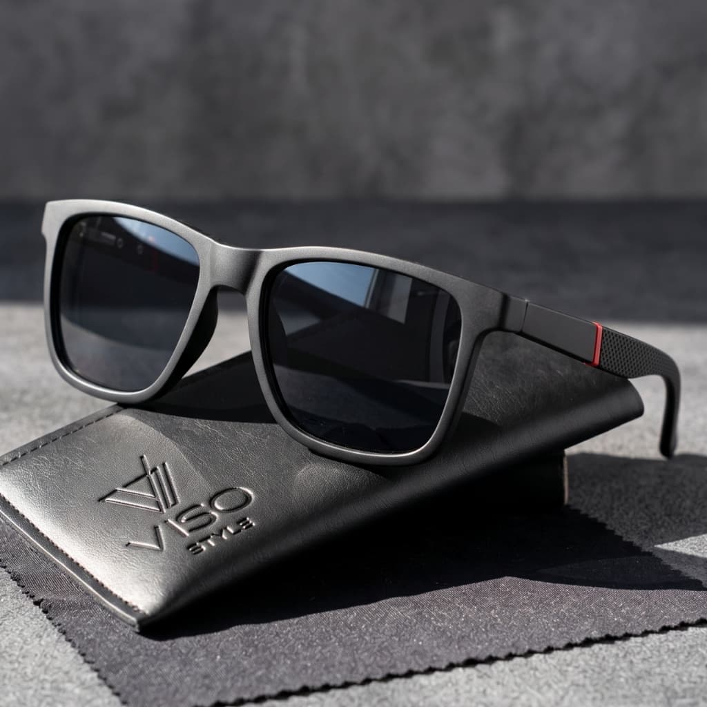 Óculos de Sol Quadrado Preto Premium Polarizado Classico Anti reflexo Pesca Basico uv400 Masculino