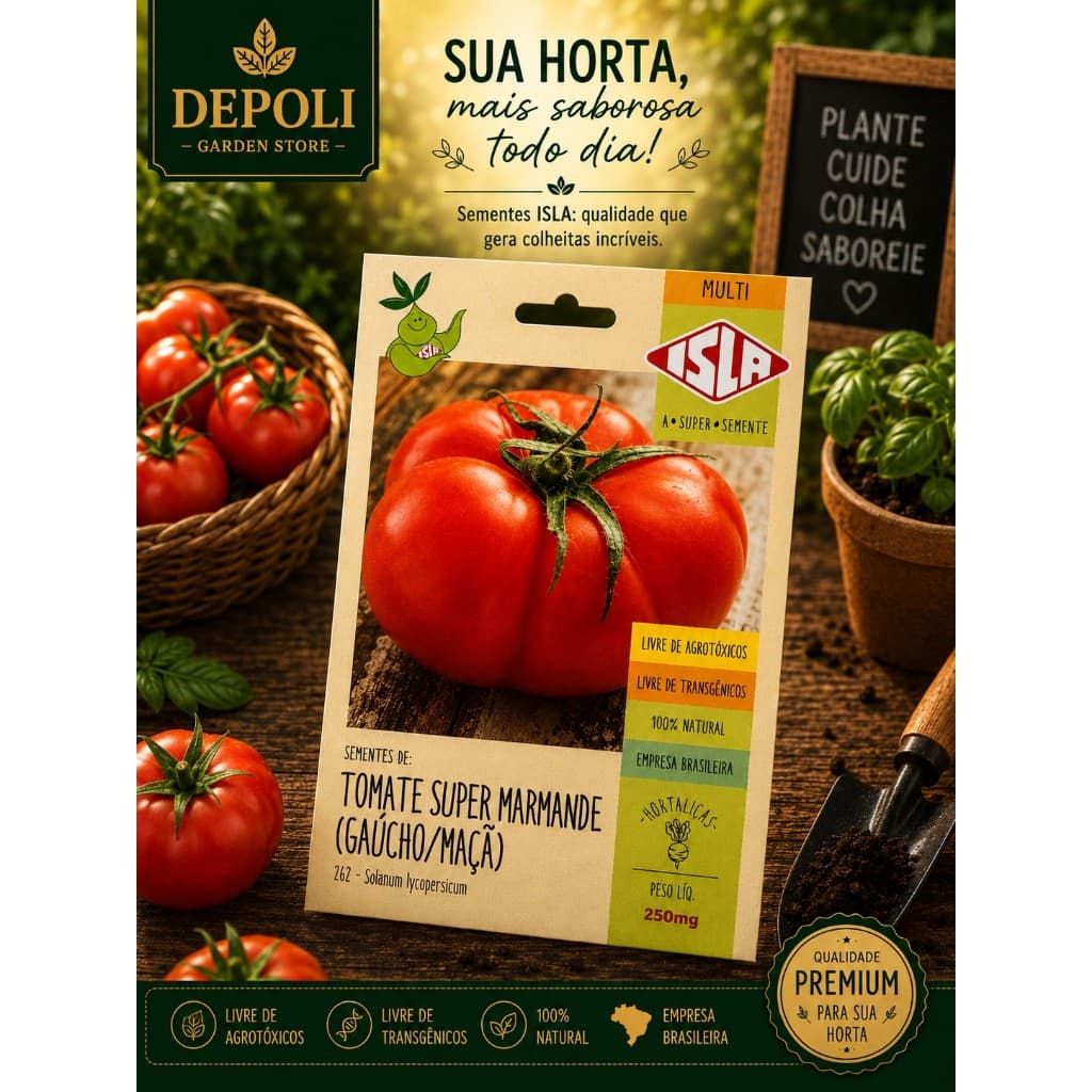 Unidade de Envelope de Sementes Tomate Super Marmande (Gaúcho/Maçã) Isla Minha Horta Original
