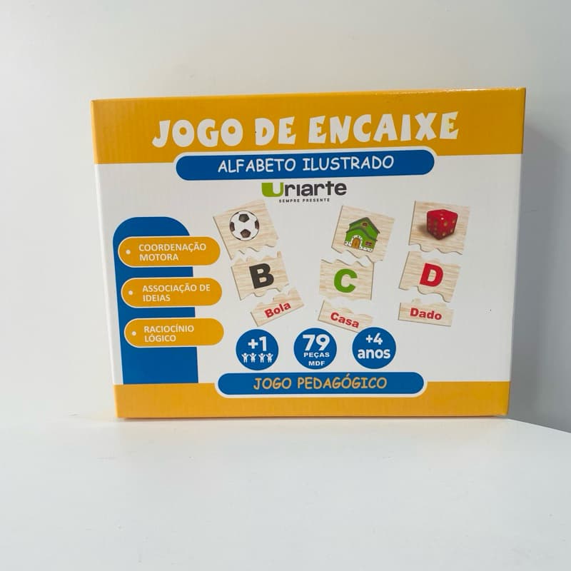 Jogo de Encaixe Alfabeto Ilustrado em MDF – 79 Peças