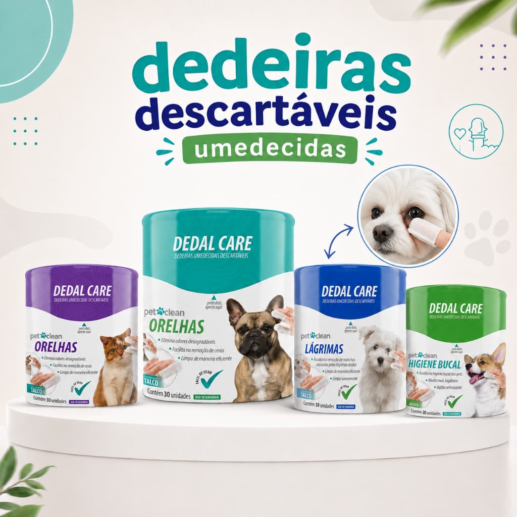 Dedeiras Descartáveis Umedecidas Cães e Gatos Limpa Orelhas Lágrimas e Higiene Dedal Care Pet Clean