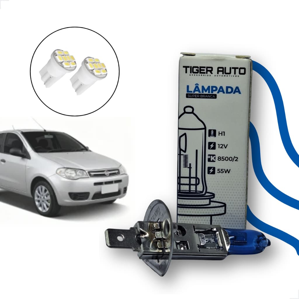 Kit Lâmpadas Halógena Super Branca H1 Farol de Milha Palio 2012 2013 2014