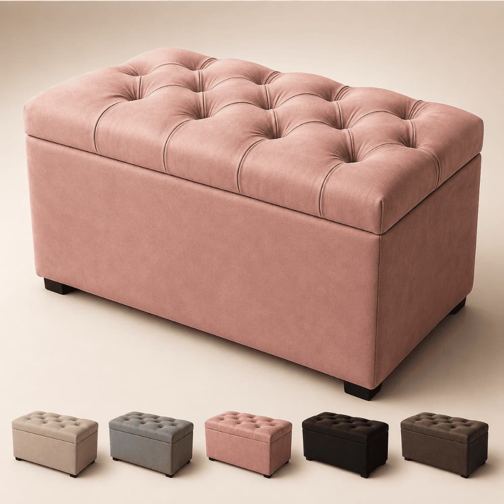 PUFF BAÚ CAPITONÊ 90CM ESTOFADO SUEDE ORGANIZADOR PÉ DE CAMA OBJETO CLOSET RESISTENTE DECORAÇÃO CASA