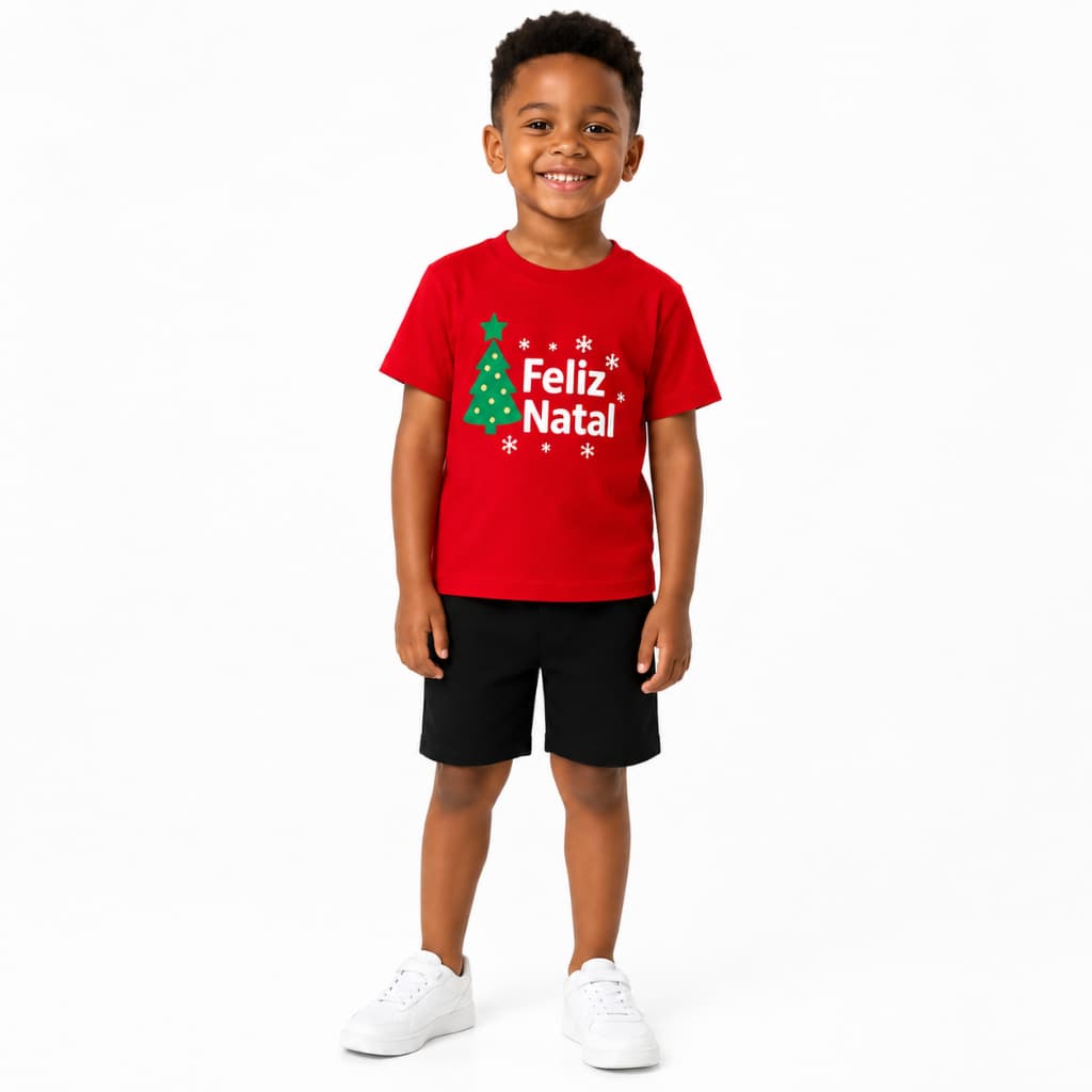 Conjunto Infantil Menino Natal e Ano Novo Masculino c/ Bermuda e Camisa Confortável Verão