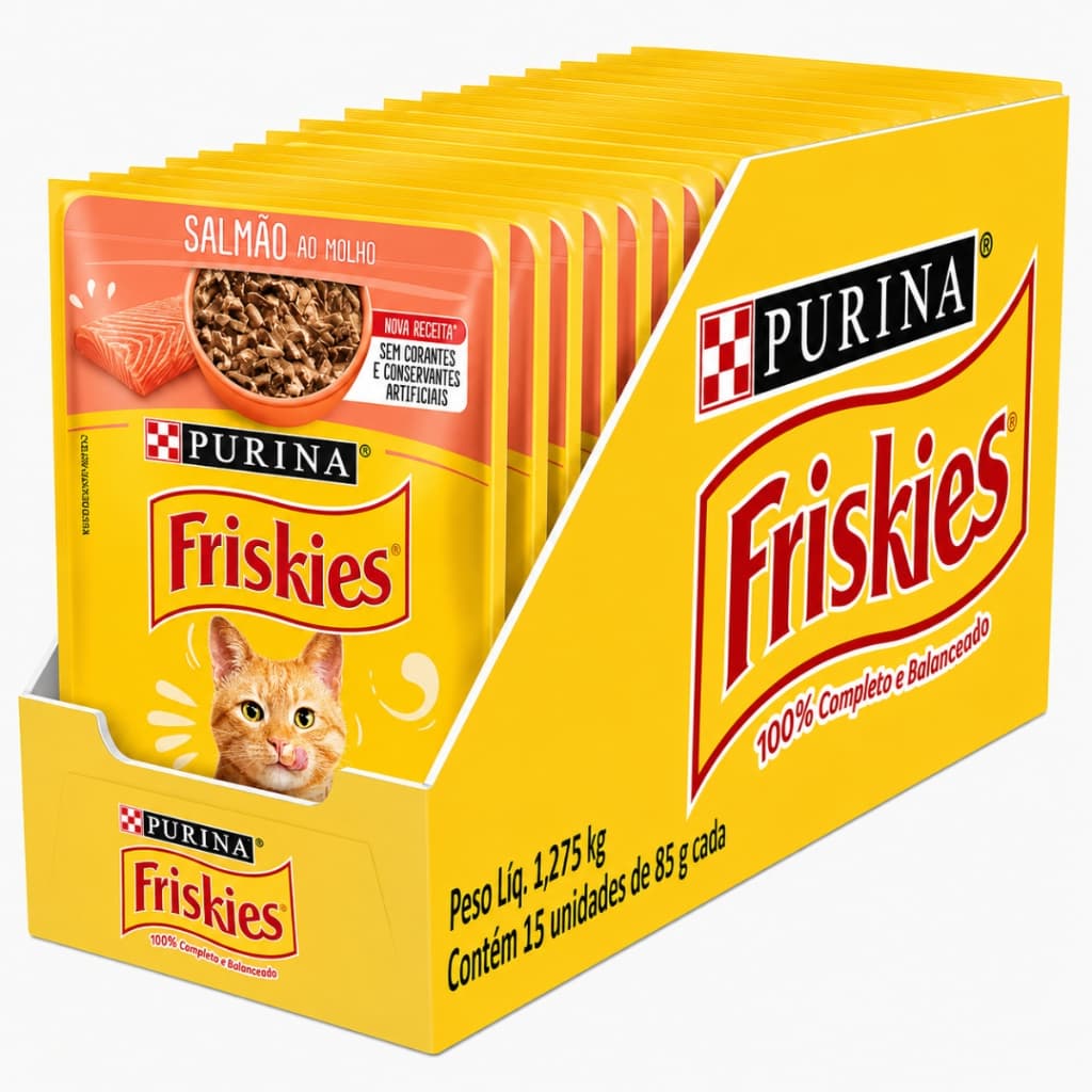 Kit 15 Unidades - Sachê Friskies Salmão ao Molho 85g - Alimento Úmido para Gatos