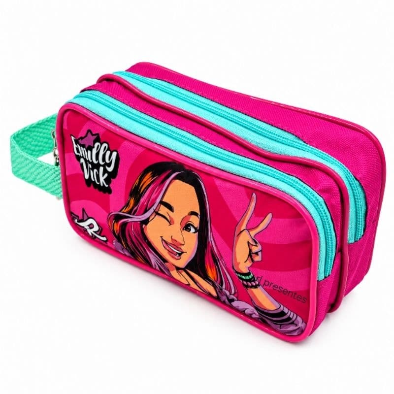 Estojo Escolar Infantil Grande Menina Duplo 2 Zíperes Porta Lápis Emily Vick