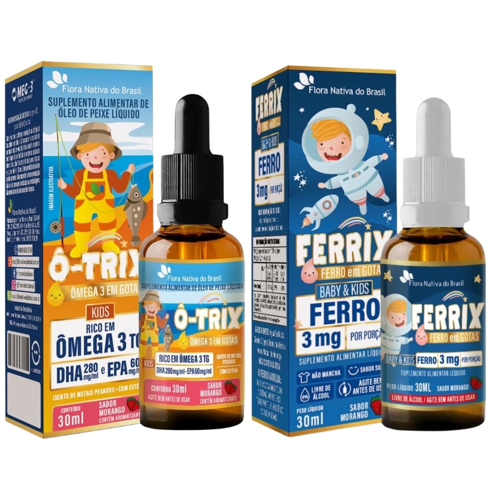 KIT INFANTIL O-TRIX (Omega 3 DHA/EPA) + FERRIX (FERRO) FLORA NATIVA MORANGO