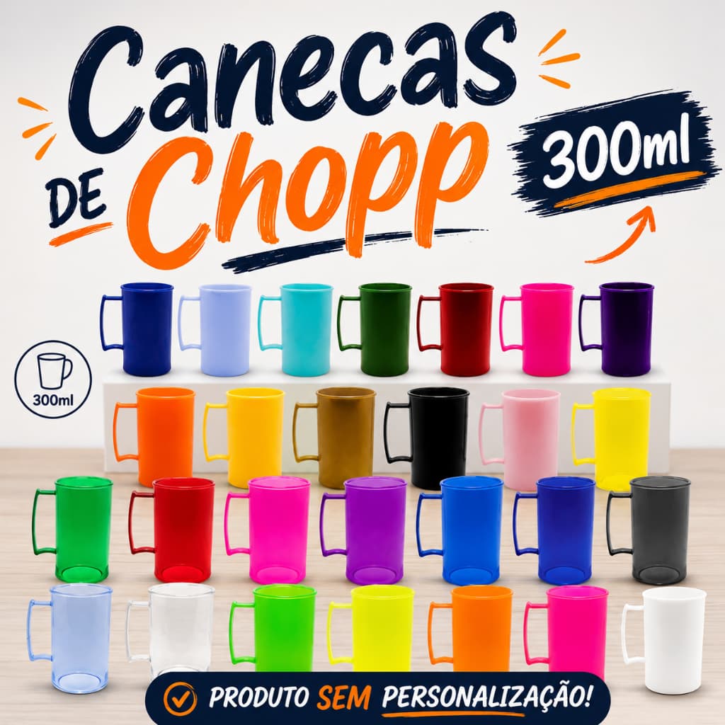 Kits 10 a 100 Canecas de Chopp 300ml festas, drinks, eventos, bebidas, resistente-SEM PERSONALIZAÇÃO