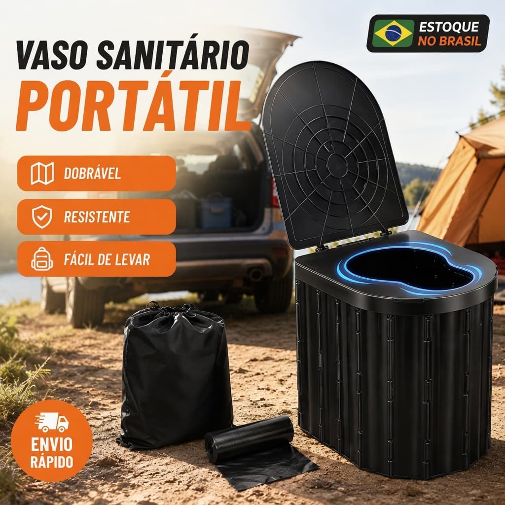 Vaso Sanitário Portátil Dobrável Banheiro Portátil para Camping Viagem Carro Pesca Trilha com Bolsa