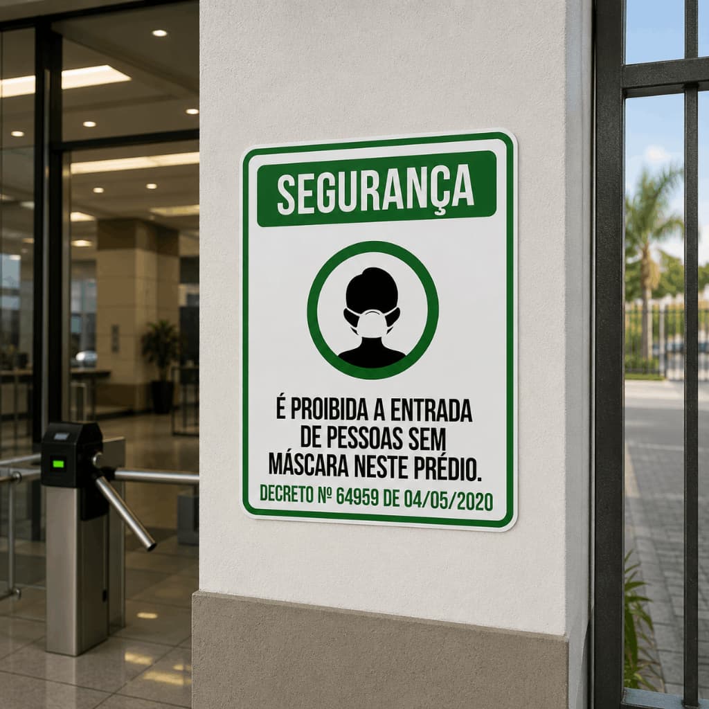 Placa Informativa Entrada Proibida Sem Máscara para Clínica Hospital Condomínio e Empresa