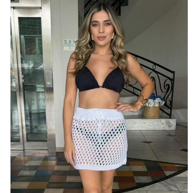 saia FURÃO saida de praia FEMININO TRICOT CROCHE RENDADO COM AJUSTE CORDÃO SAIA SHORT MODA PRAIA PISCINA VERÃO PREMIUM