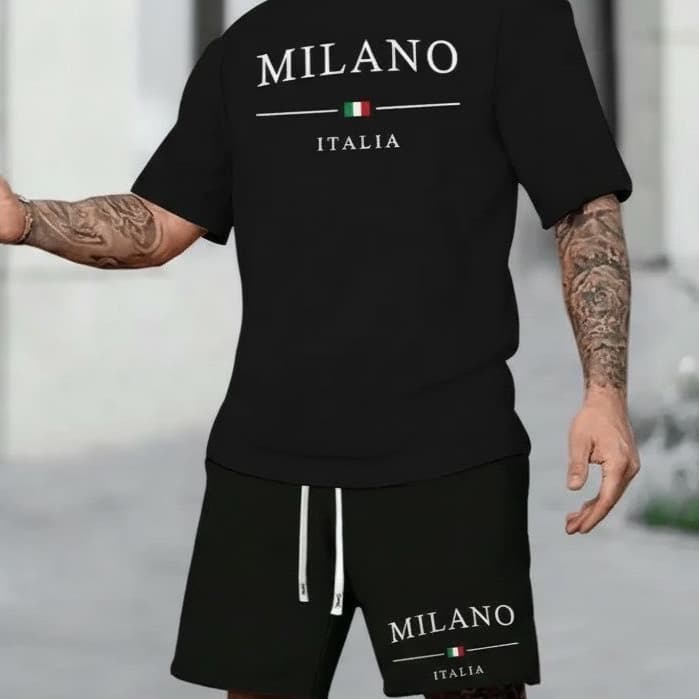 Conjunto Masculino Camiseta e Short Tectel Milano Kit Com Camisa 100% Algodão e Bermuda