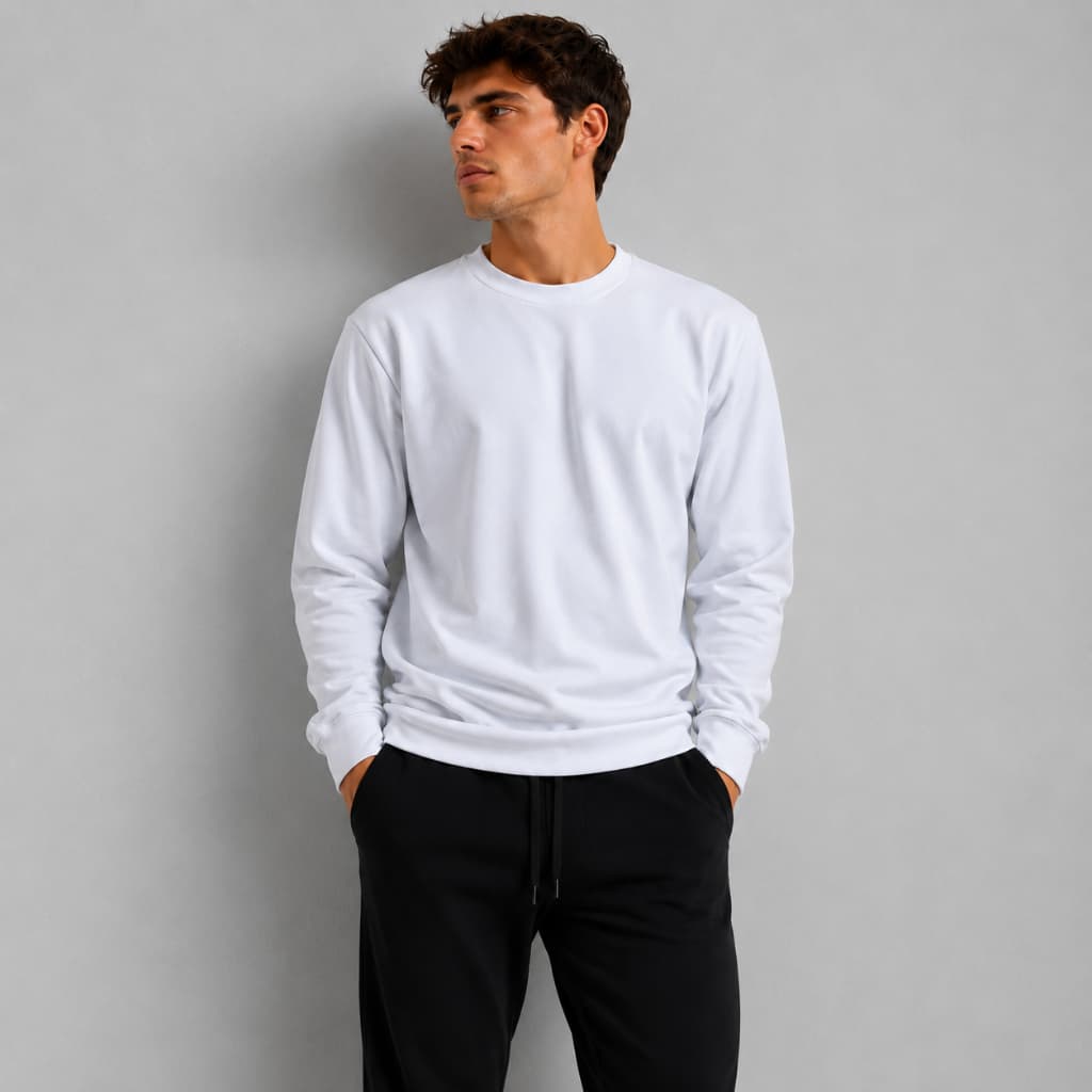 Moletom Branco Gola Redonda Blusa De Frio Confortável