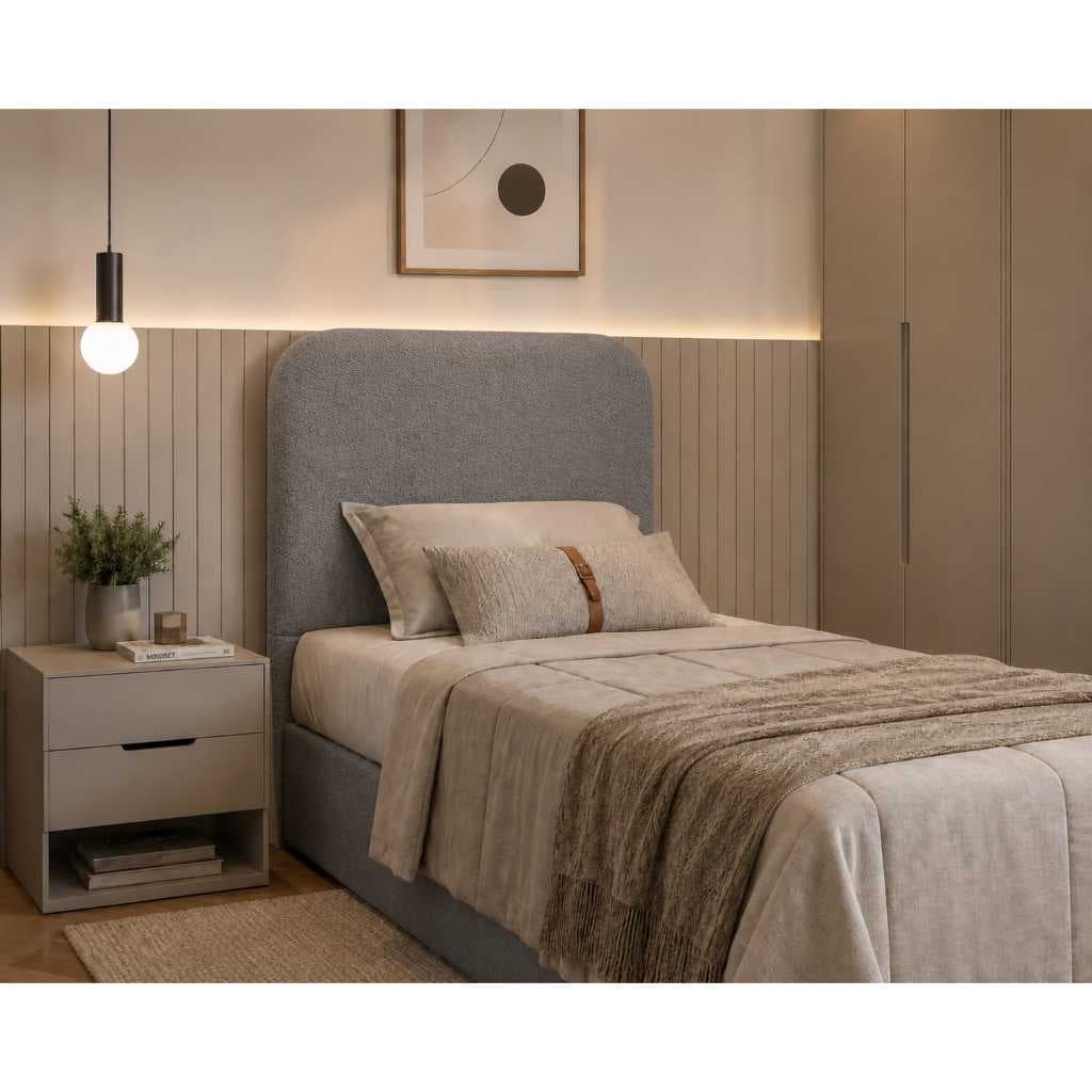 Cabeceira Orgânica Dunna Tecido Boucle Cinza - Solteiro 90cm