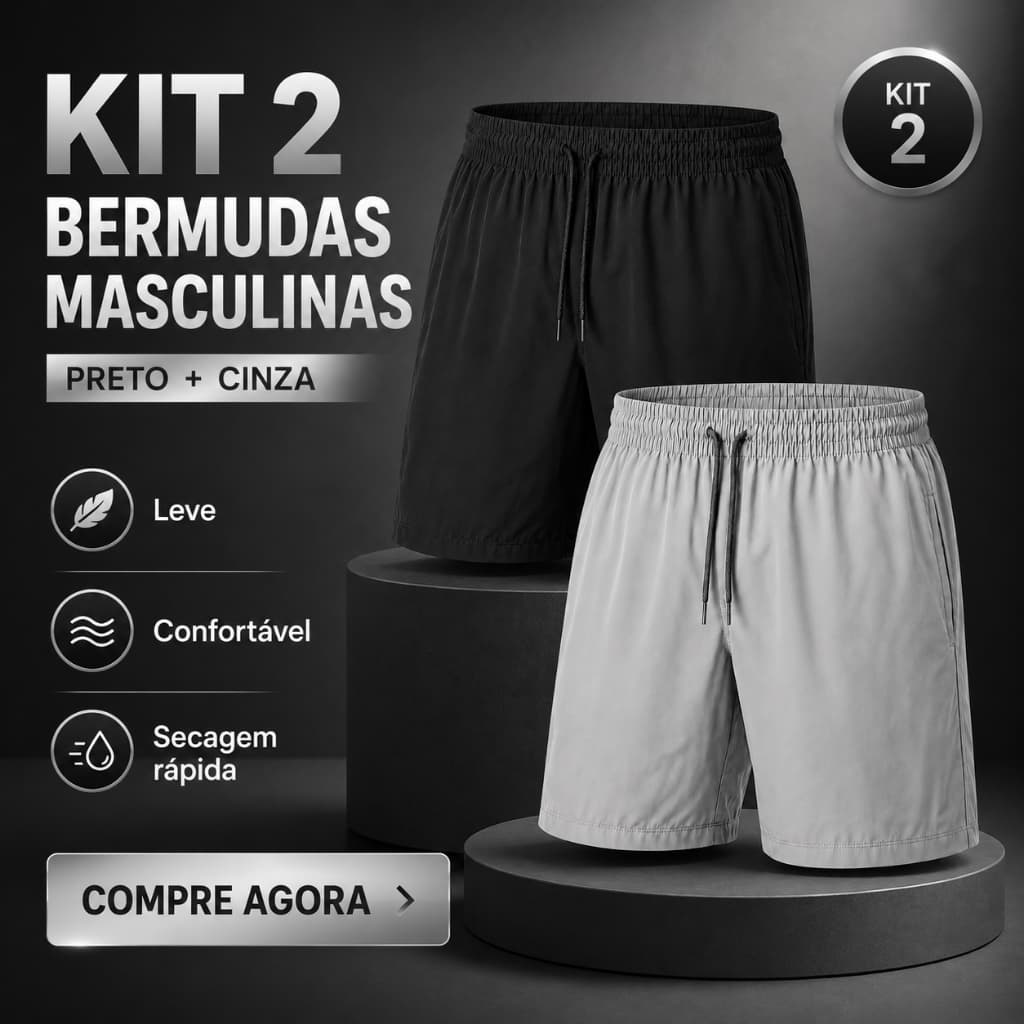 Kit 2 Bermudas Masculina Tactel Elastano Leve Seca Rápido Com Bolso Academia Treino