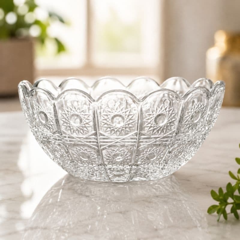 Centro de Mesa de Vidro Decorativo 22cm | Fruteira Elegante Cristal Transparente | Luxo para sua Decoração