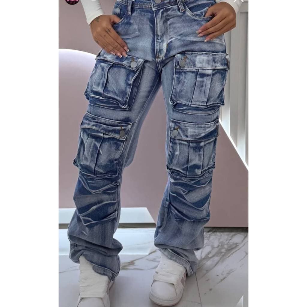 Calça cargo lavagem clara, calça cargo com bolso