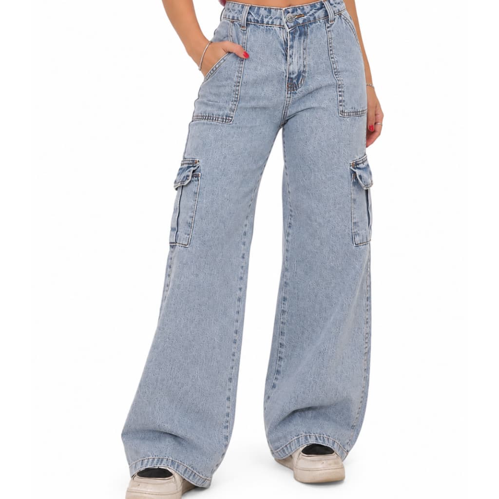 Calça Cargo Juvenil Menina Marmorizada Jeans Bolsos Tam 10 ao 16