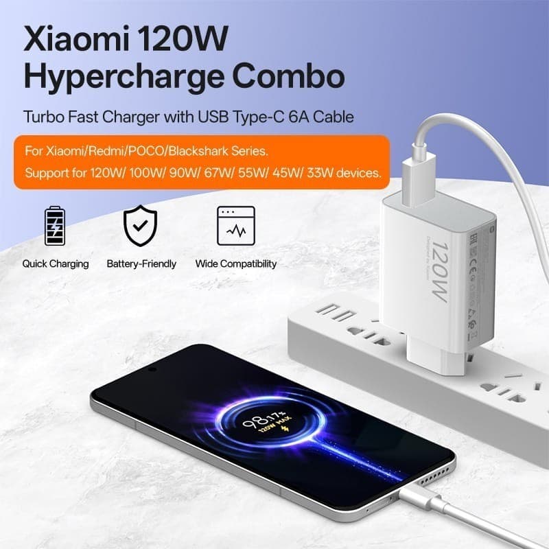 Xiaomi 120W Carregador Completo Turbo Power Cabo USB + Cabo Tipo C Rapido