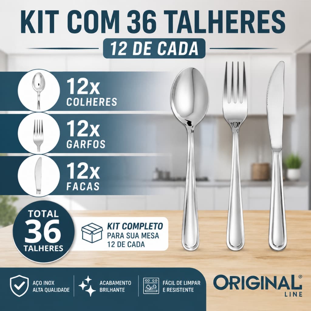 Jogo Talheres Faqueiro Garfo Colher Faca Aço Inox Premium Restaurantes Bufffet 36 Peças