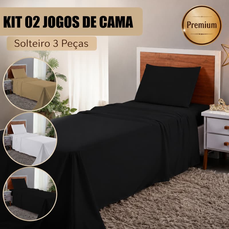 Kit 02 Jogo De Cama Lencol Solteiro 3 Pecas Premium Cama Lisos Conjunto
