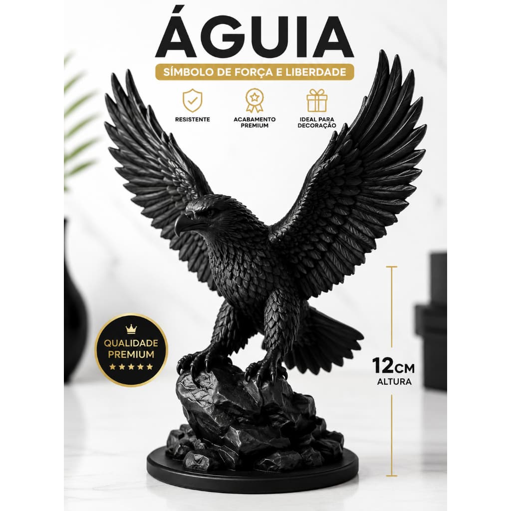 Águia Decorativa Premium Preta 12cm Escultura de Mesa para Escritório Sala Estátua Moderna Presente