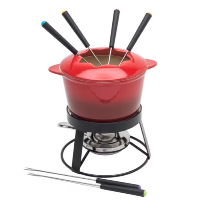 Aparelho Fondue 11 Peças Cerâmica Vermelha Base Metal Wolff