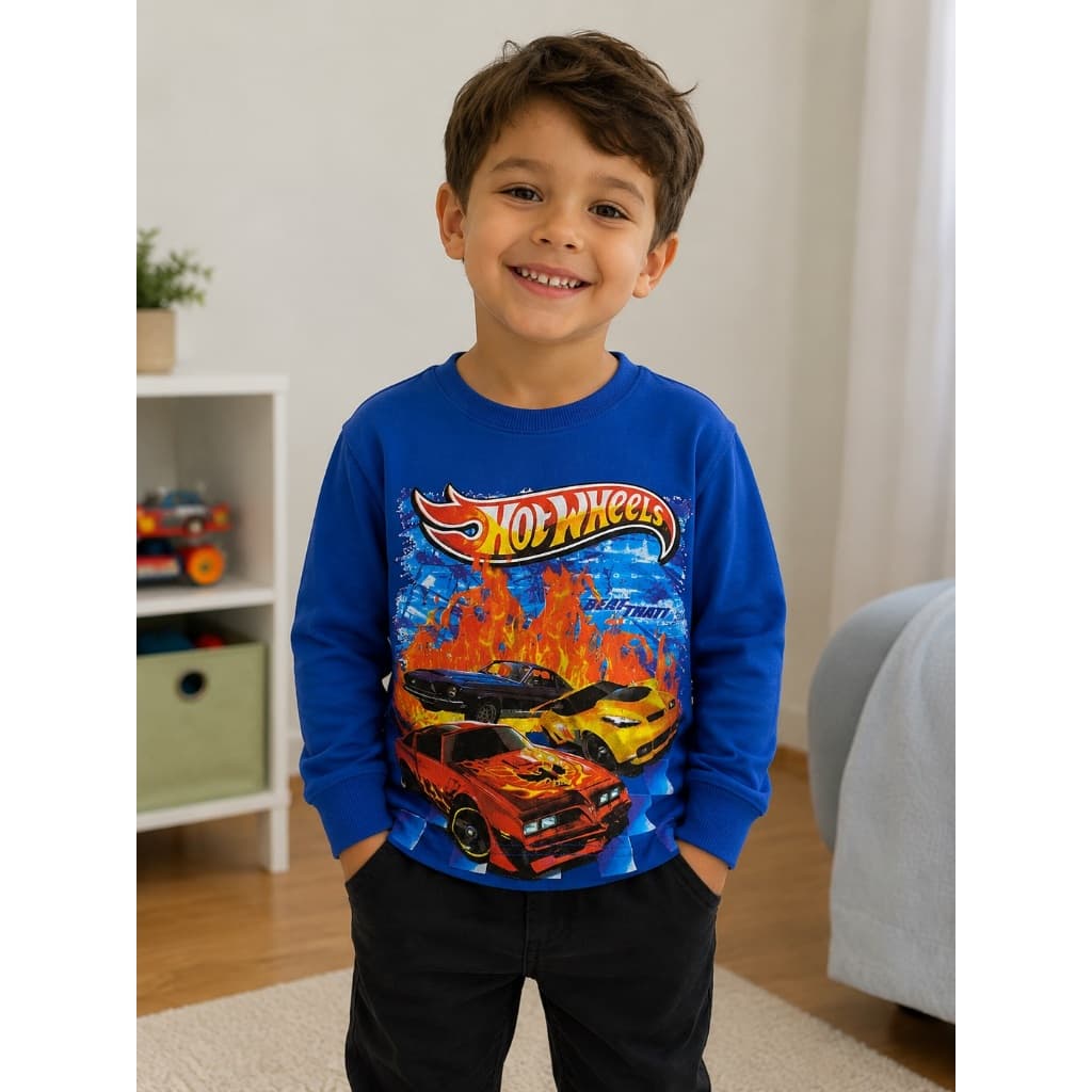 Camiseta Hot Wheels Manga Longa Menino do 4 ao 12