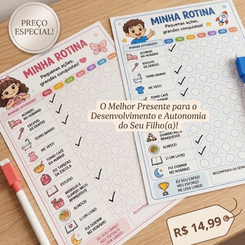 Quadro de Rotina Infantil Personalizado | Menino ou Menina | Plastificado e Reutilizável