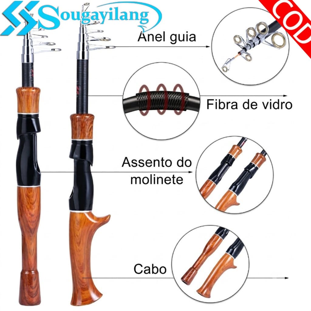 Vara de Pesca Telescópica Sougayilang 1.6M Fibra de Vidro Molinete e Carretilha Portátil Molinete Casting