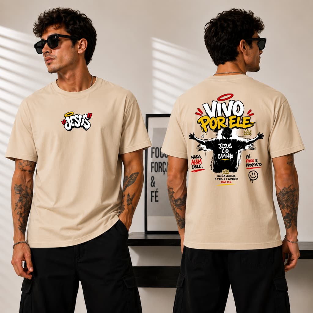 Camiseta Masculina Estampada Ele Vive Moda Evangélica 100% Algodão Gospel Jesus Promoção