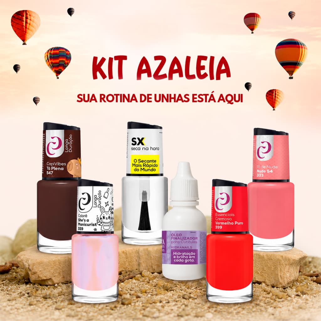 4 Esmaltes Cora + Sx Secante Ultra Rápido + Óleo Finalizador De Cutícula Rosa Mosqueta - Kit Azaléia