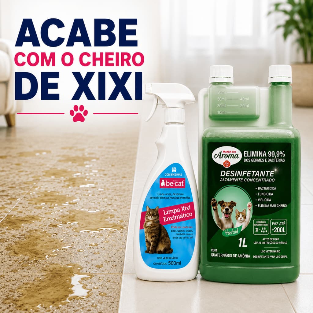 Kit Limpeza Pet Desinfetante Concentrado 1L + Limpa Xixi Enzimático 500ml Elimina Odores e Higieniza