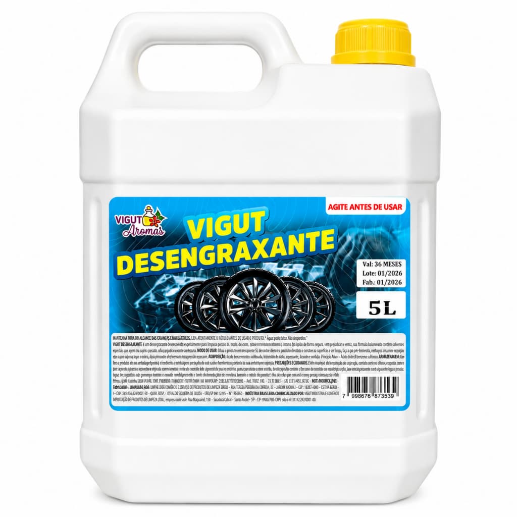 Desengraxante 5L Vigut Aromas Limpeza Pesada Remove Graxa Óleo Gordura Uso Automotivo e Doméstico