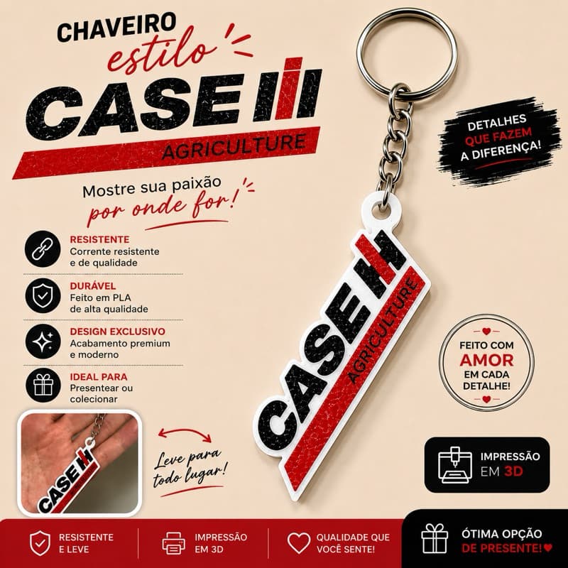 Chaveiro Estilo CASE IH em Impressão 3D | Presente para Apaixonados por Máquinas Agrícolas