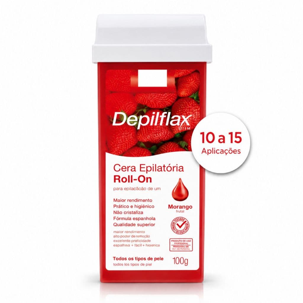 Cera Roll on Rolão de Cera Depilatória Morango Depilflax 1kg Cera Quente Profissional Para Depilação Corporal e Facial